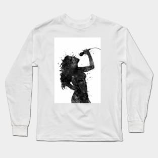 Girl Singing Black and White Silhouette Long Sleeve T-Shirt